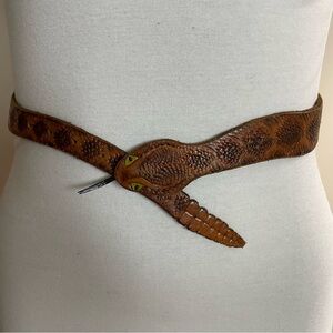 VINTAGE 50s CAP Brown Tooled Leather RATTLE SNAKE Western ROCKABILLY BELT  S